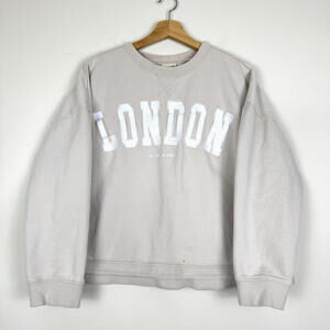 Scotch & Soda London Sweatshirt Size XL Beige Crewneck Embroidered Logo Cropped